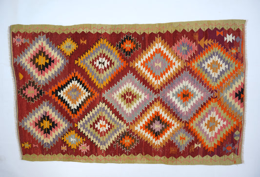 Geometric Kilim Rug - Handmade Turkish Area Rug 5'4 x 9'1