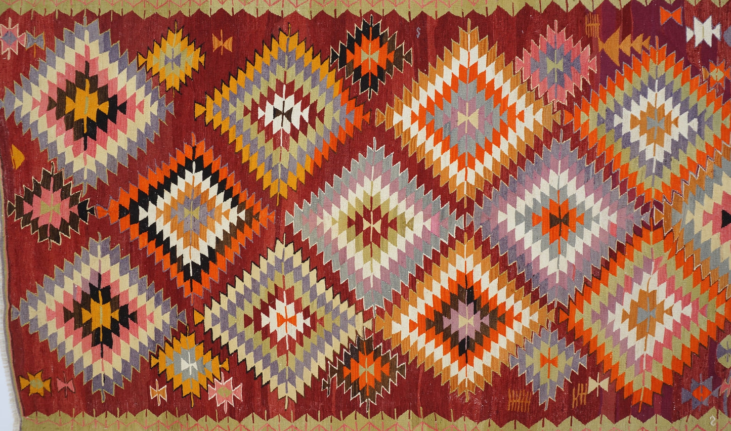 Geometric Kilim Rug - Handmade Turkish Area Rug 5'4 x 9'1