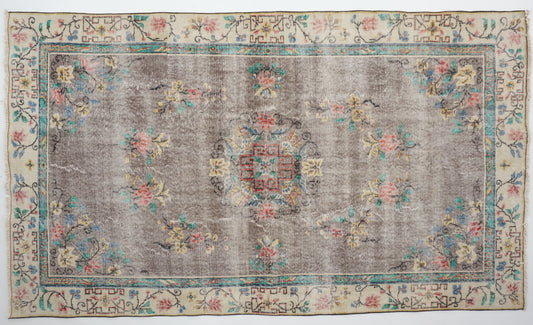 Gray Area Rug Vintage Floral Carpet Rug 5'4 x 9'3