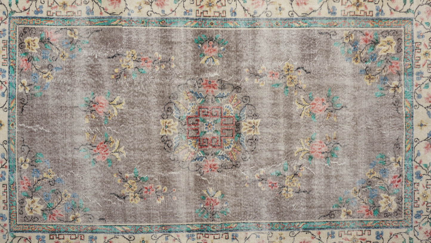 Gray Area Rug Vintage Floral Carpet Rug 5'4 x 9'3