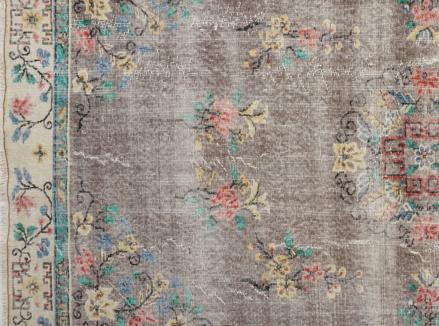 Gray Area Rug Vintage Floral Carpet Rug 5'4 x 9'3