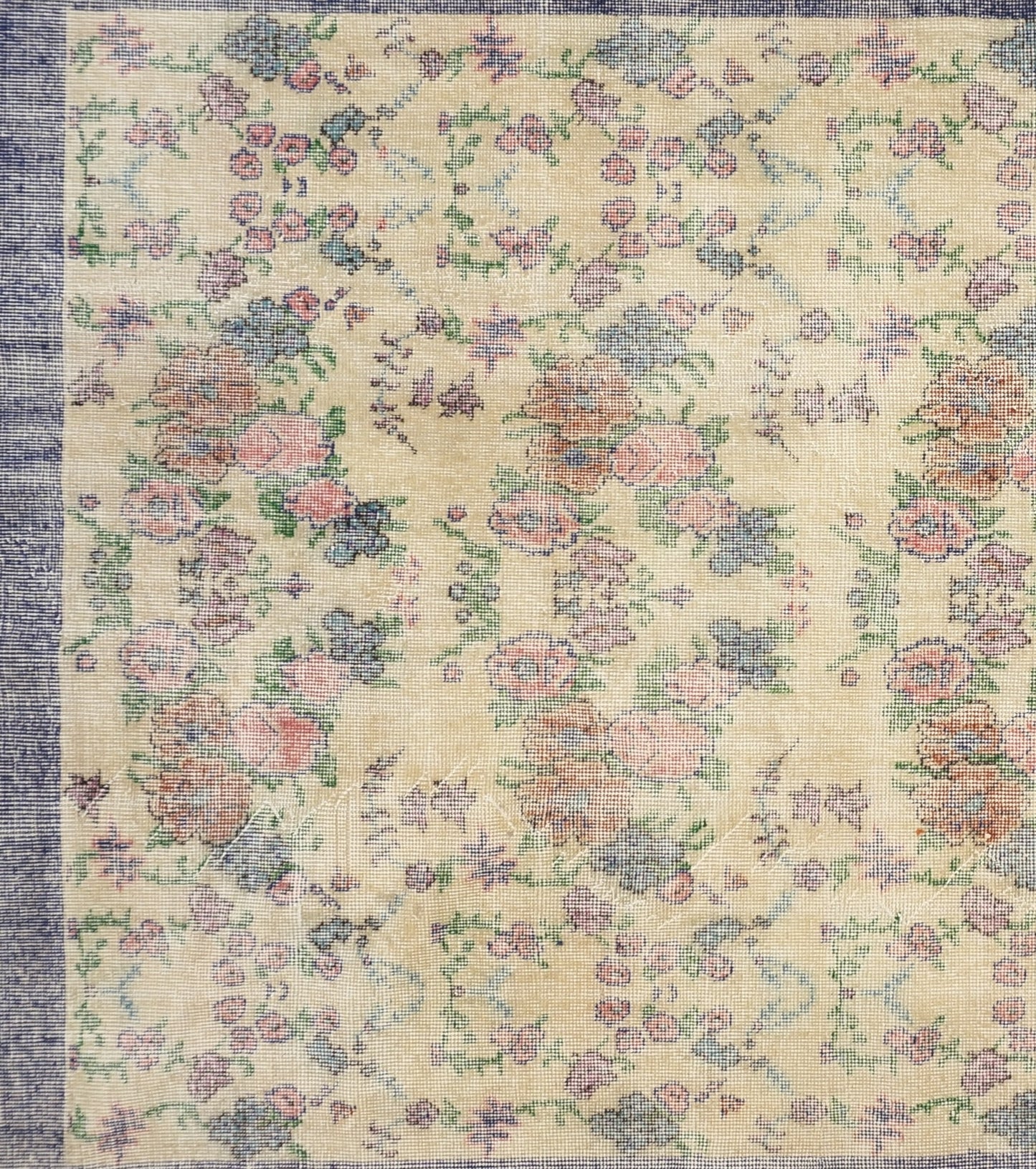 Old Anatolian Rug Floral Beige Blue Color Rug 5'2 x 8'8