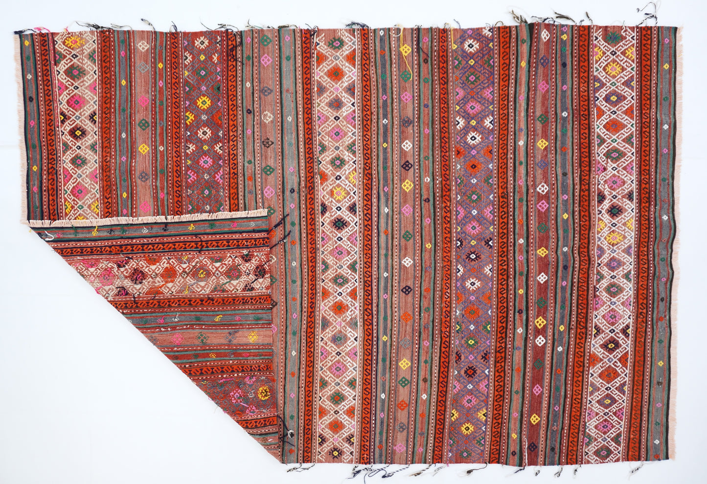 Multicolor Striped Boho Style Kilim Rug 5'3 x 8