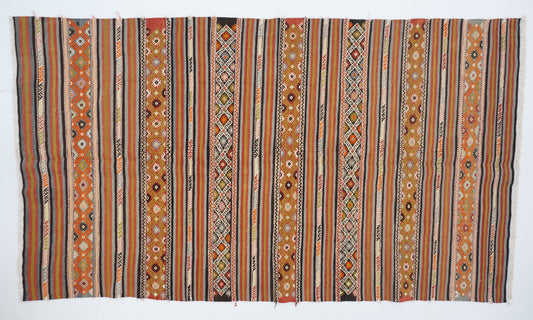 Bohemian Wool Rug Striped Kelim 5'1 x 8'9