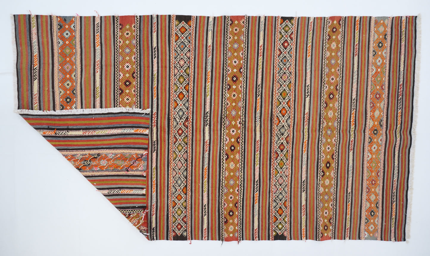 Bohemian Wool Rug Striped Kelim 5'1 x 8'9