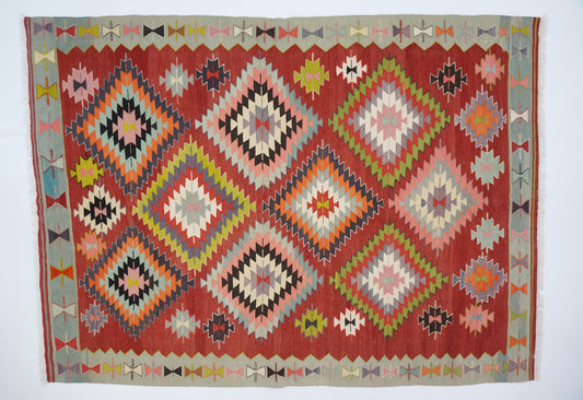 Large Bohemian Style Kilim Carpet Rug 6'4 x 8'7