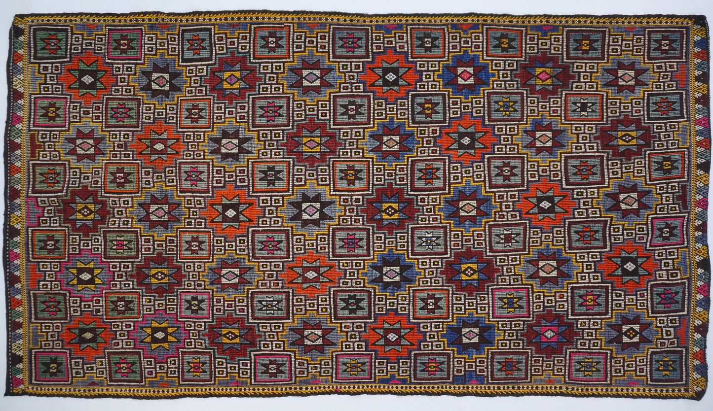 Multicolor Boho Style Kilim Rug 5'6" x 10'4"