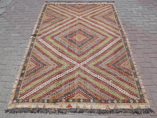 Anatolian Kilim Rug 6 x 8'8 Vintage Turkish Carpet