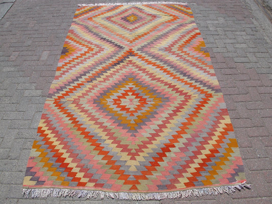 Colorful Geometric Wool Kilim Rug Boho Carpet 5'9 x 9'8