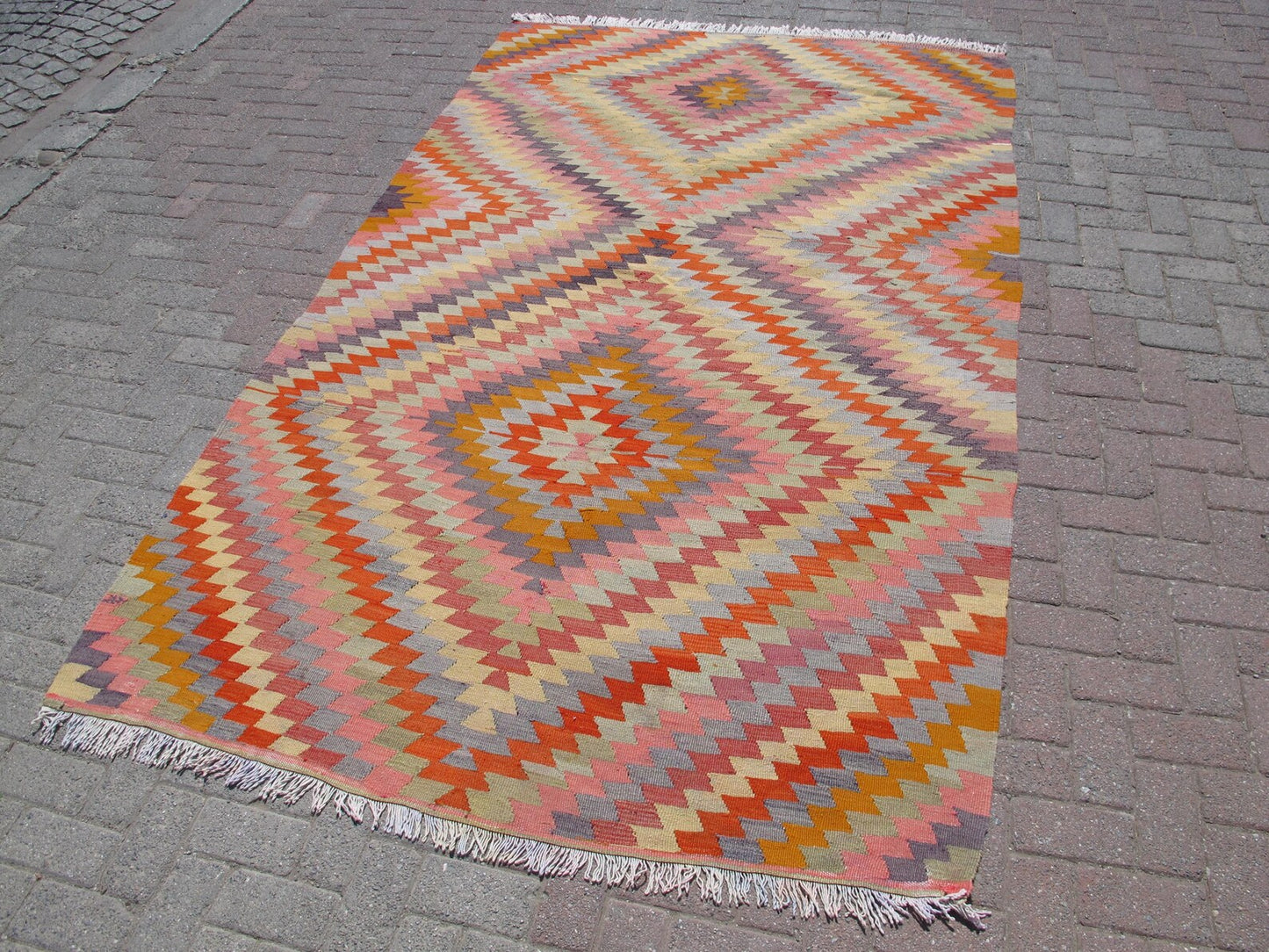 Colorful Geometric Wool Kilim Rug Boho Carpet 5'9 x 9'8