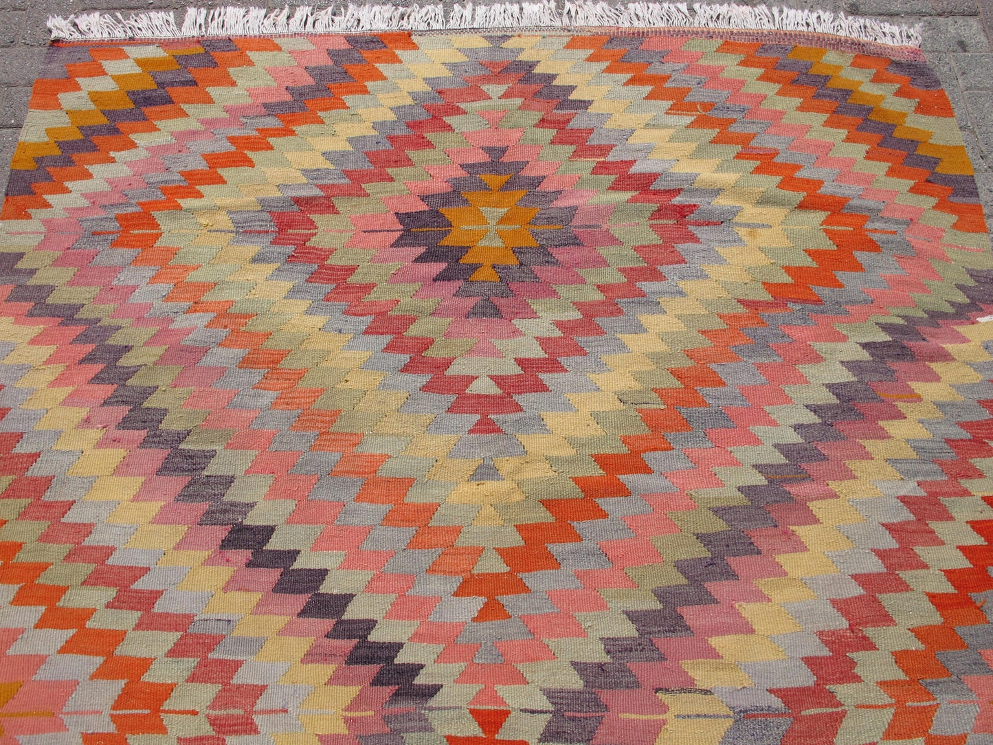 Colorful Geometric Wool Kilim Rug Boho Carpet 5'9 x 9'8