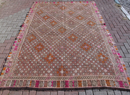 Handwoven Goat Wool Rustic Kilim Area Rug 7x10