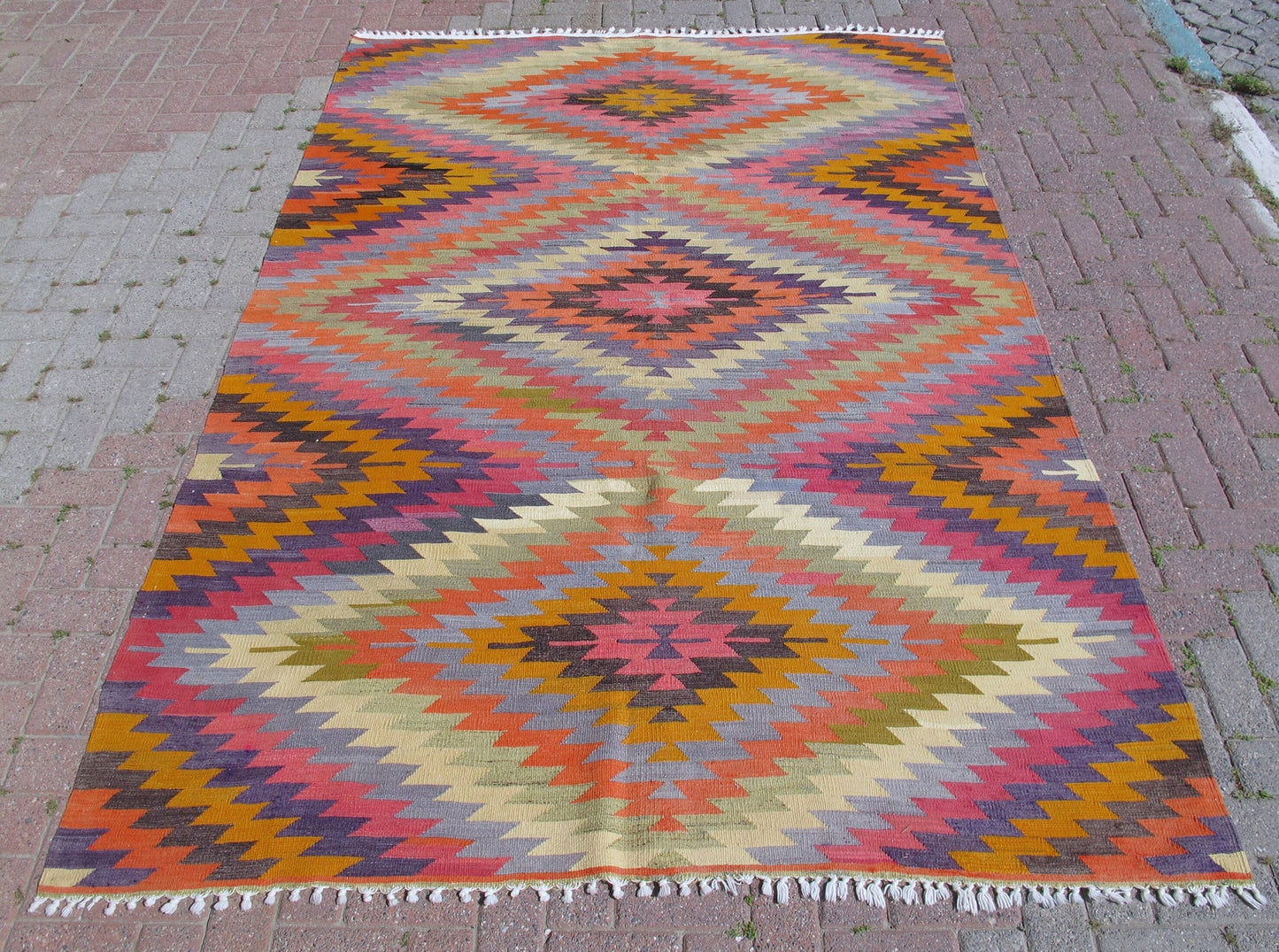 Geometric Kilim Multicolor Boho Style Area Rug 6' x 9'2