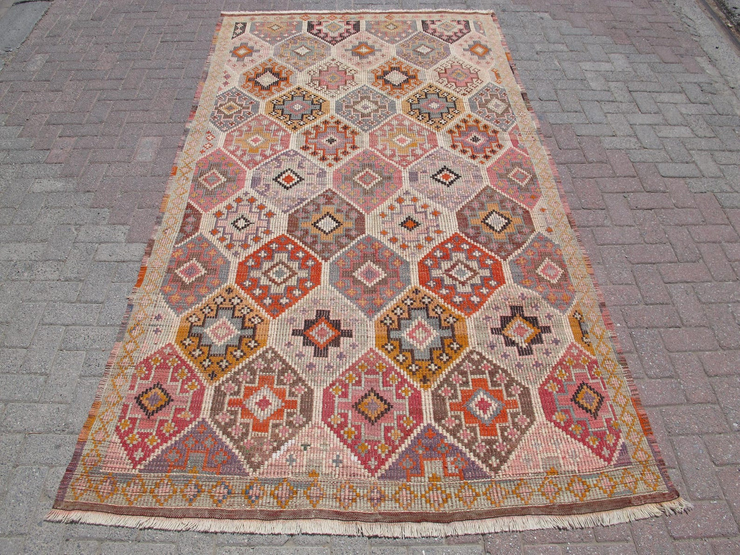 Vintage Boho Style Turkish Kilim Large Rug 5'4 x 9'9