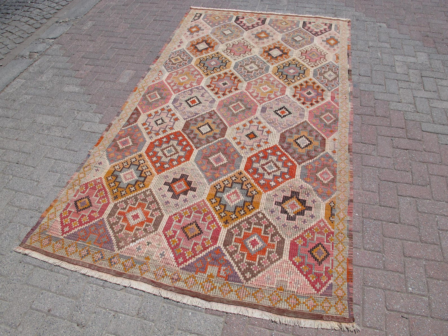 Vintage Boho Style Turkish Kilim Large Rug 5'4 x 9'9