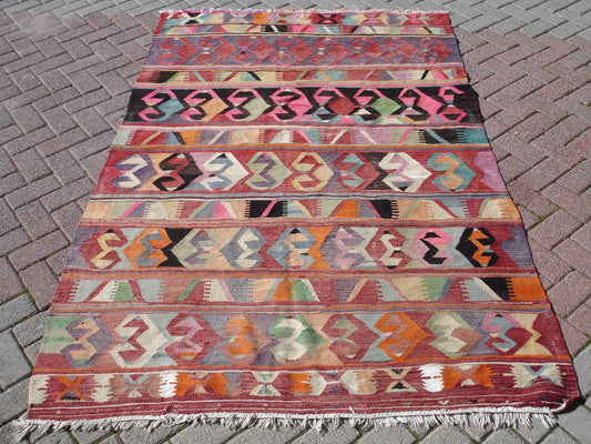 Multicolor Boho Kilim Carpet Rug 4'8 x 7'3