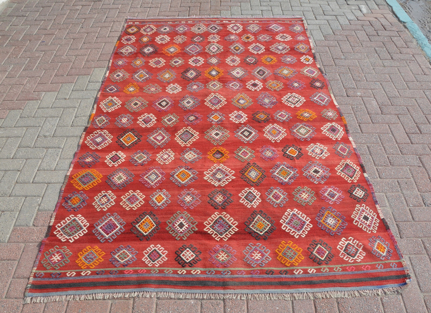 Large Kilim Area Rug Handwoven Bohemian Style Kilim 5'7 x 8'9