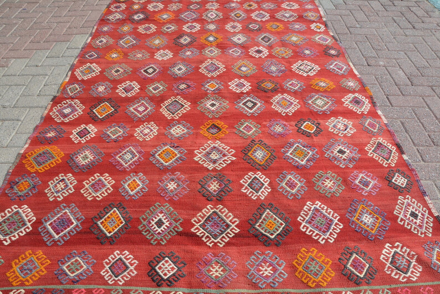 Large Kilim Area Rug Handwoven Bohemian Style Kilim 5'7 x 8'9