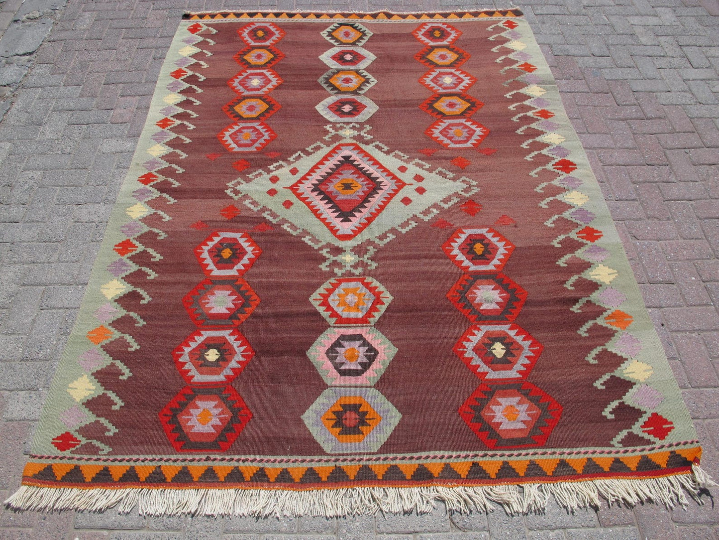 Traditional Rare Kilim Rug Wool Turkish Carpet 6'3 x 8'2