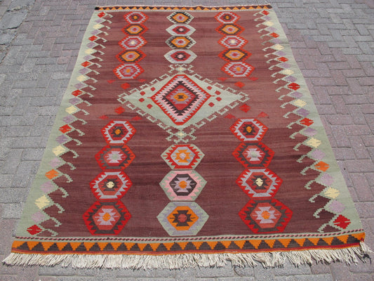 Traditional Rare Kilim Rug Wool Turkish Carpet 6'3 x 8'2