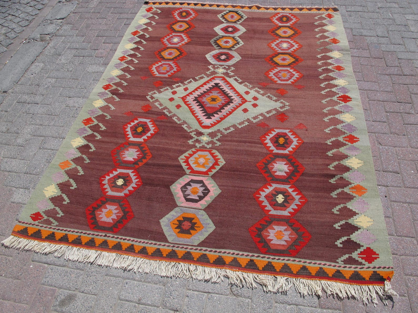 Traditional Rare Kilim Rug Wool Turkish Carpet 6'3 x 8'2