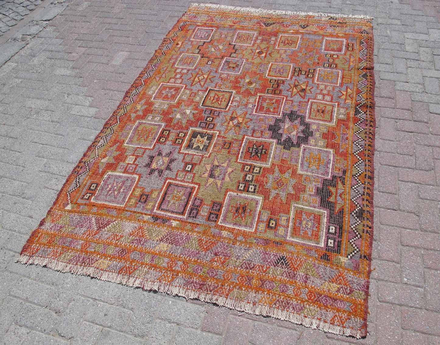 Vintage Handmade Kilim Rug Traditional Anatolian Carpet 5'4 x 8'5