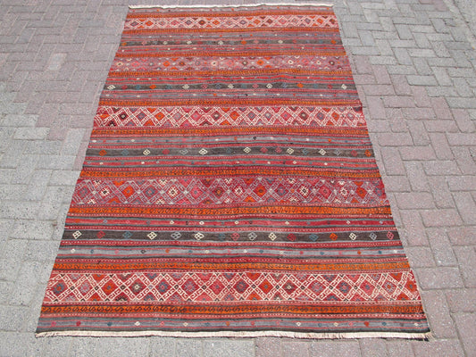 Striped Turkish Kilim Rug Handwoven Anatolian Kelim 5 x 7'8