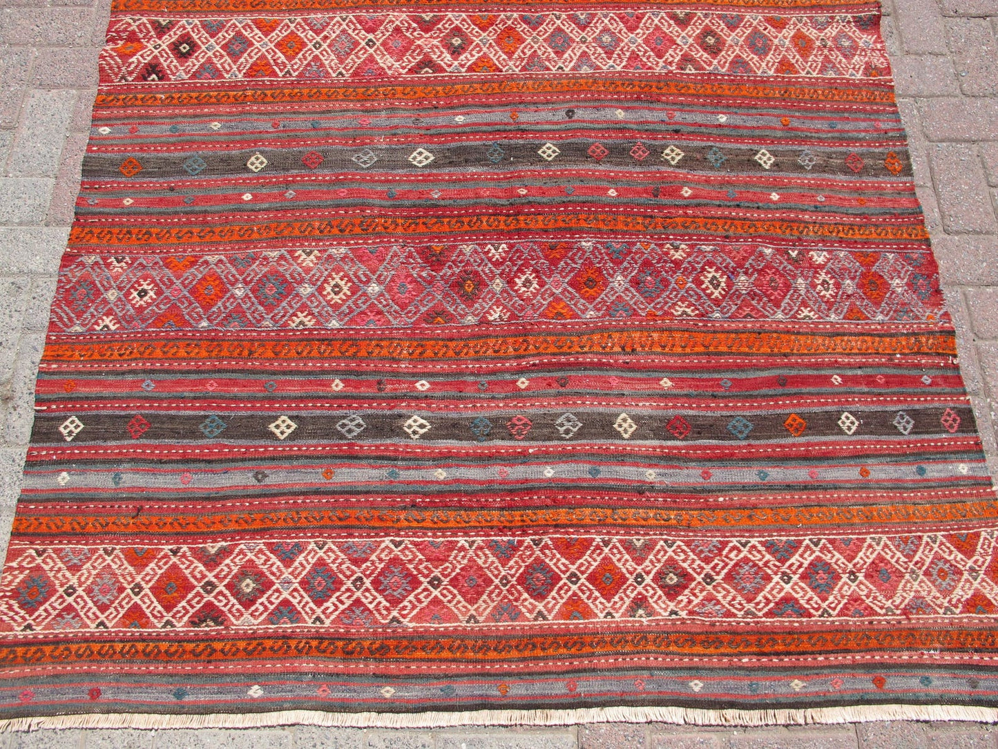 Striped Turkish Kilim Rug Handwoven Anatolian Kelim 5 x 7'8